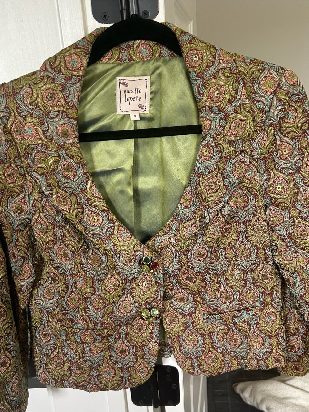 Nanette Lepore Multicolor Paisley Brocade Cropped Blazer